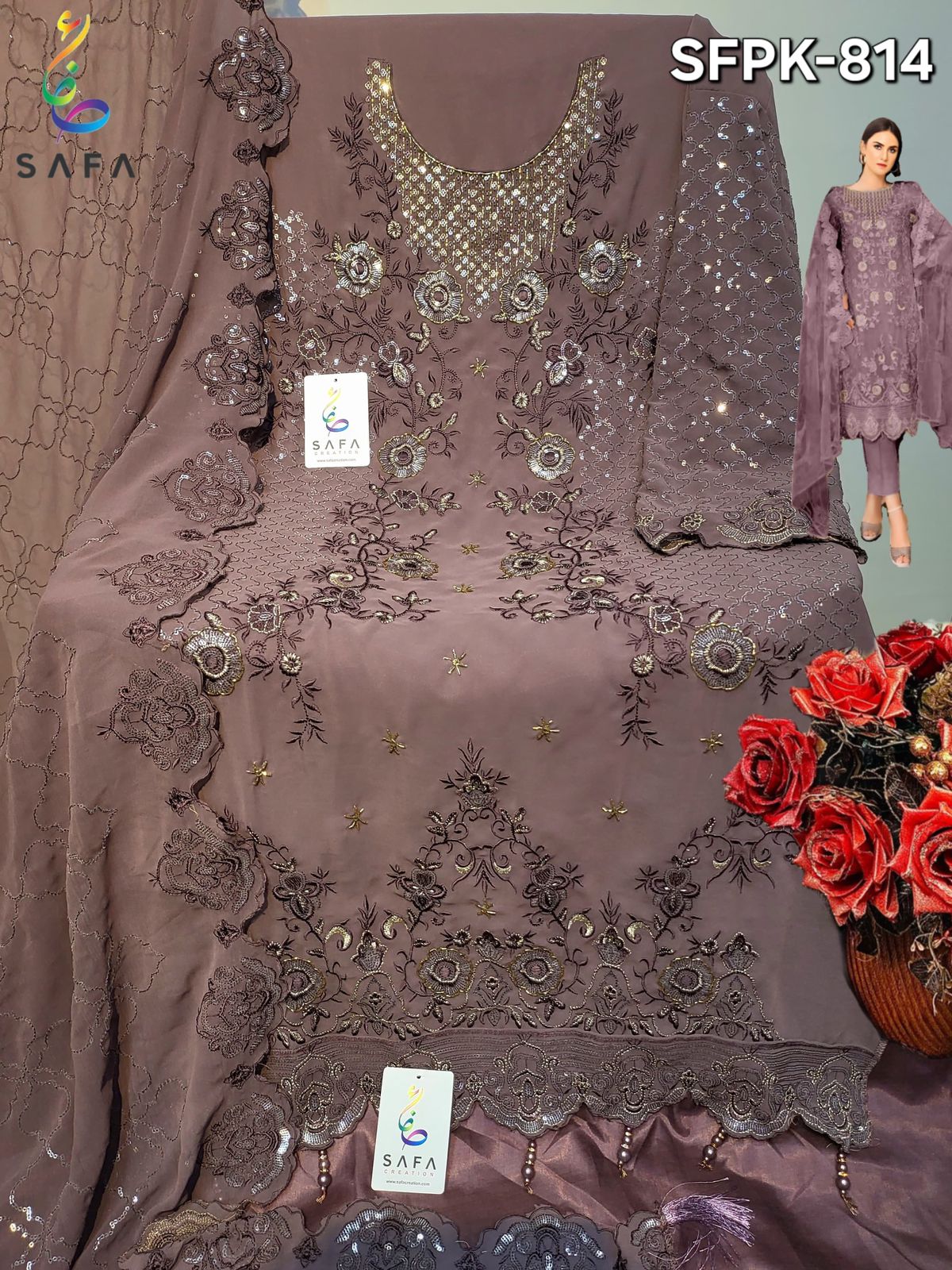 SF PK 824 Safa Embroidery Georgette Pakistani Suits Wholesale Shop In Surat